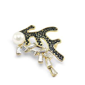 Broschen Seetang mit Perle Dark blue-gold