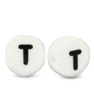 Buchstaben Perlen aus Keramik T White-black