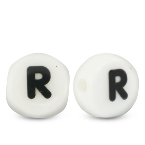 Buchstaben Perlen aus Keramik R White-black