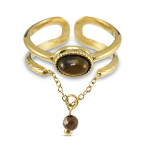 Ringe aus Stainless Steel - Rostfreiem Stahl mit Naturstein Gold-golden brown