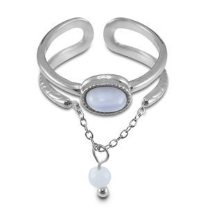 Ringe aus Stainless Steel - Rostfreiem Stahl mit Naturstein Silver-lilac purple-white