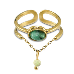 Ringe aus Stainless Steel - Rostfreiem Stahl mit Naturstein Gold-green-greenish grey