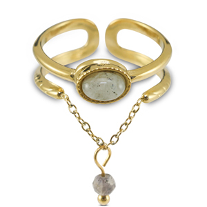 Ringe aus Stainless Steel - Rostfreiem Stahl mit Naturstein Gold-greenish grey