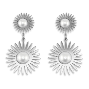 Ohrringe / Ohrstecker aus Stainless Steel - Rostfreiem Stahl Sonne mit Imitation perlen Silver