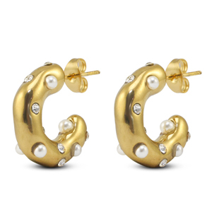 Ohrringe / Ohrstecker aus Stainless Steel - Rostfreiem Stahl mit Imitation perlen Gold