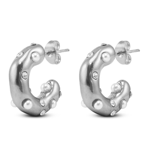 Ohrringe / Ohrstecker aus Stainless Steel - Rostfreiem Stahl mit Imitation perlen Silver
