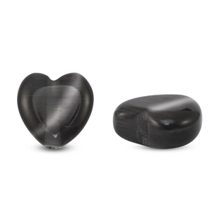 Glasperlen Cat's Eye Herz Anthracite