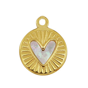Stainless Steel - Rostfrei Stahl Anh&auml;nger Muschel Rund mit Herz Gold-white (Naturliche Farbe)