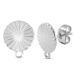 Stainless Steel - Rostfrei Stahl Schmuckzubeh&ouml;r Ohrringe / Ohrstecker rund mit &Ouml;se Silver