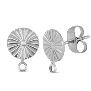 Stainless Steel - Rostfrei Stahl Schmuckzubeh&ouml;r Ohrringe / Ohrstecker rund mit &Ouml;se Silver