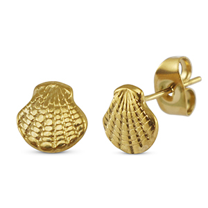 Ohrringe / Ohrstecker aus Stainless Steel - Rostfreiem Stahl Muschel Gold