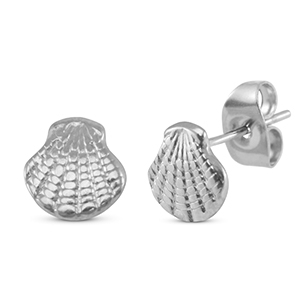Ohrringe / Ohrstecker aus Stainless Steel - Rostfreiem Stahl Muschel Silver