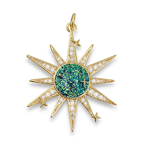Brass TQ Metall Anh&auml;nger Zirkonia Stern Gold-dark aqua green-blue