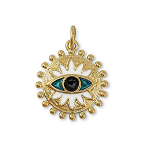 Brass TQ Metall Anh&auml;nger Nazar Auge Gold-white-petrol blue