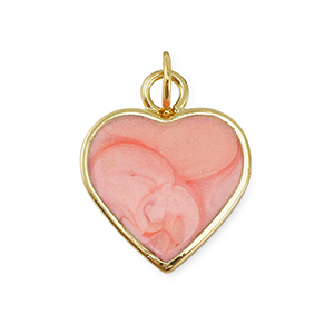 Brass TQ Metall Anh&auml;nger Herz Gold-light pink marble