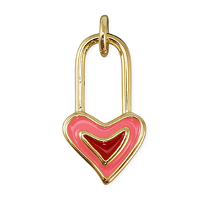 Brass TQ Metall Anh&auml;nger Verschluss Herz Gold-pink-red