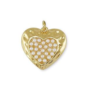 Brass TQ Metall Anh&auml;nger Herz mit Perle Gold-white