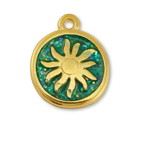 Metall Anh&auml;nger DQ Sonne Gold-glitter turquoise (Nickelfrei)