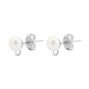 Stainless Steel - Rostfrei Stahl Schmuckzubeh&ouml;r Ohrringe / Ohrstecker Imitationsperle mit &Ouml;se 6mm Silver