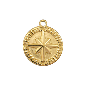 Stainless Steel - Rostfrei Stahl Anh&auml;nger Kompass Gold