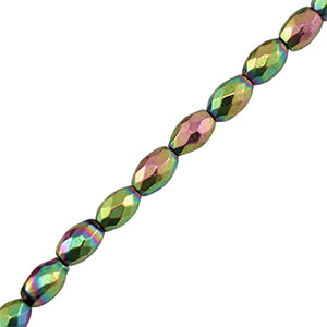 H&auml;matit Perlen Oval 5mm Facett geschliffen Green-pink-AB coating