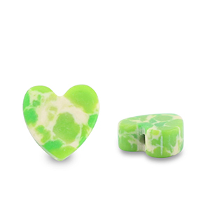 Naturstein Perlen Herz Green-white-brown