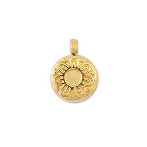 Stainless Steel - Rostfrei Stahl Anh&auml;nger Rund mit blume Gold