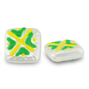 Acrylperlen Viereck mit Kreuz Pearl-yellow-green