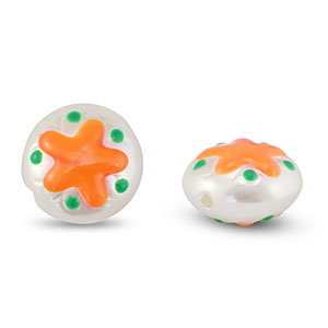 Acrylperlen Rund mit Stern Pearl-orange-green