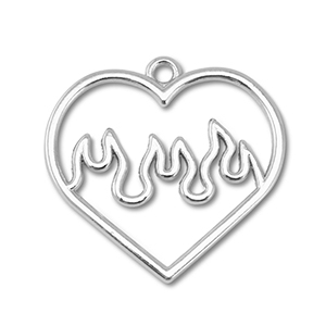 Metall Anh&auml;nger Herz mit Flammen Silver