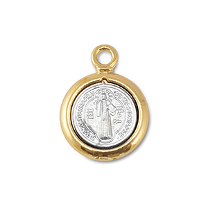 Metall Anh&auml;nger Rund mit Heiligenfigur Silver-gold
