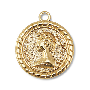 Metall Anh&auml;nger Rund mit Queen Elisabeth Gold