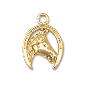 Metall Anh&auml;nger Hufeisen mit Pferd Gold