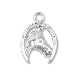 Metall Anh&auml;nger Hufeisen mit Pferd Silver
