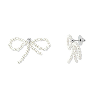 Trendy Ohrringe/Ohrstecker Perlen Schleife White-silver