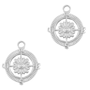 Stainless Steel - Rostfrei Stahl Anh&auml;nger Kompass Blume Silver