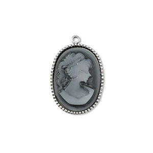 Stainless Steel - Rostfrei Stahl Anh&auml;nger Kamee Oval Silver-grey