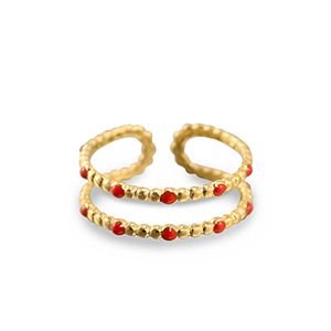 Ringe aus Stainless Steel - Rostfreiem Stahl Dots Gold-red