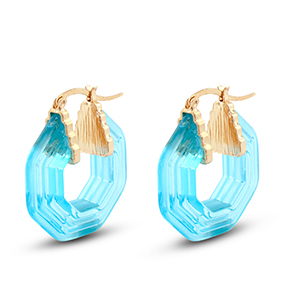 Trendy Resin Ohrringe Hexagon Gold-transparent turquoise blue