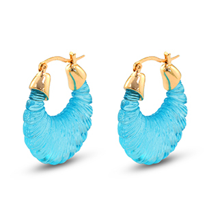 Trendy Resin Ohrringe Oval Gold-transparent turquoise blue