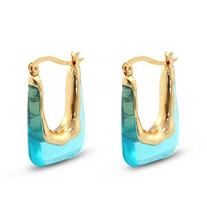 Trendy Resin Ohrringe Rechteck Gold-transparent turquoise green