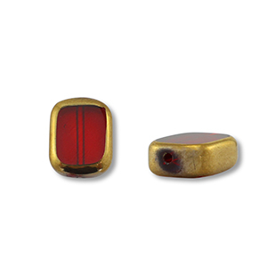 Glasperlen Rechteck Red transparent-gold