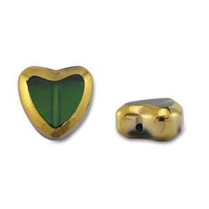 Glasperlen Herz Green transparent-gold