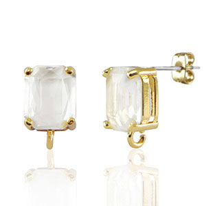 Ohrringe / Ohrstecker aus Kristallglas mit &Ouml;se Rechteck Crystal-gold
