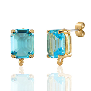 Ohrringe / Ohrstecker aus Kristallglas mit &Ouml;se Rechteck Blue-gold