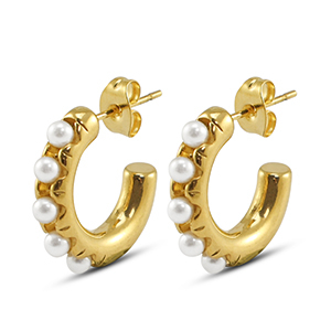 Ohrringe aus Stainless Steel - Rostfreiem Stahl Ohrstecker mit Imitation Perlen Gold