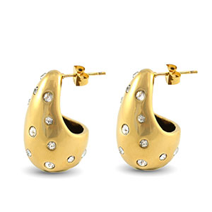 Ohrringe aus Stainless Steel - Rostfreiem Stahl Ohrstecker Tropfenform mit Strass Gold