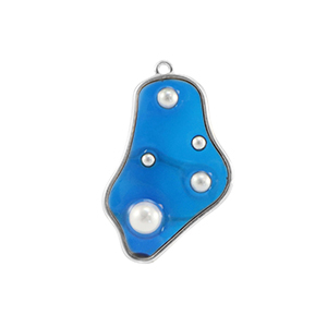 Resin Anh&auml;nger Irregular mit Perlen Silver-blue-white