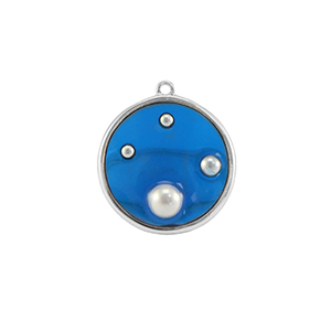 Resin Anh&auml;nger Rund mit Perlen Silver-blue-white