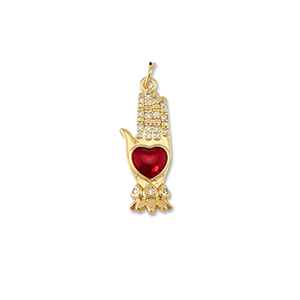 Brass TQ Metall Anh&auml;nger Hand mit Hertz Gold-red